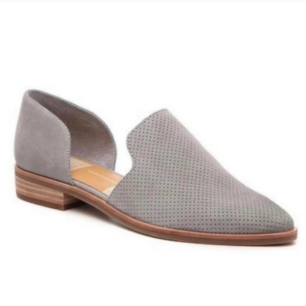 Dolce Vita Cody Grey Perforated Suede Flats Loafers Slip-on Shoes